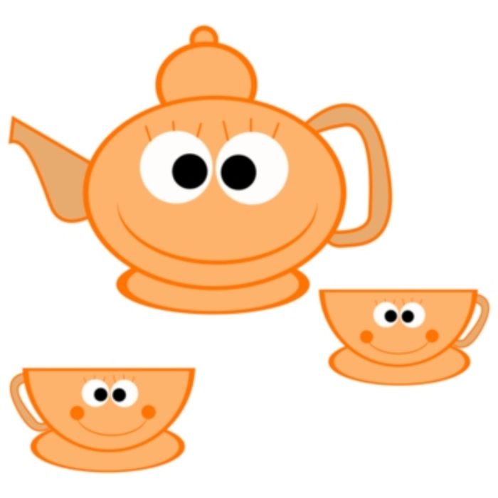 Drawing of 3 smiling tea cups