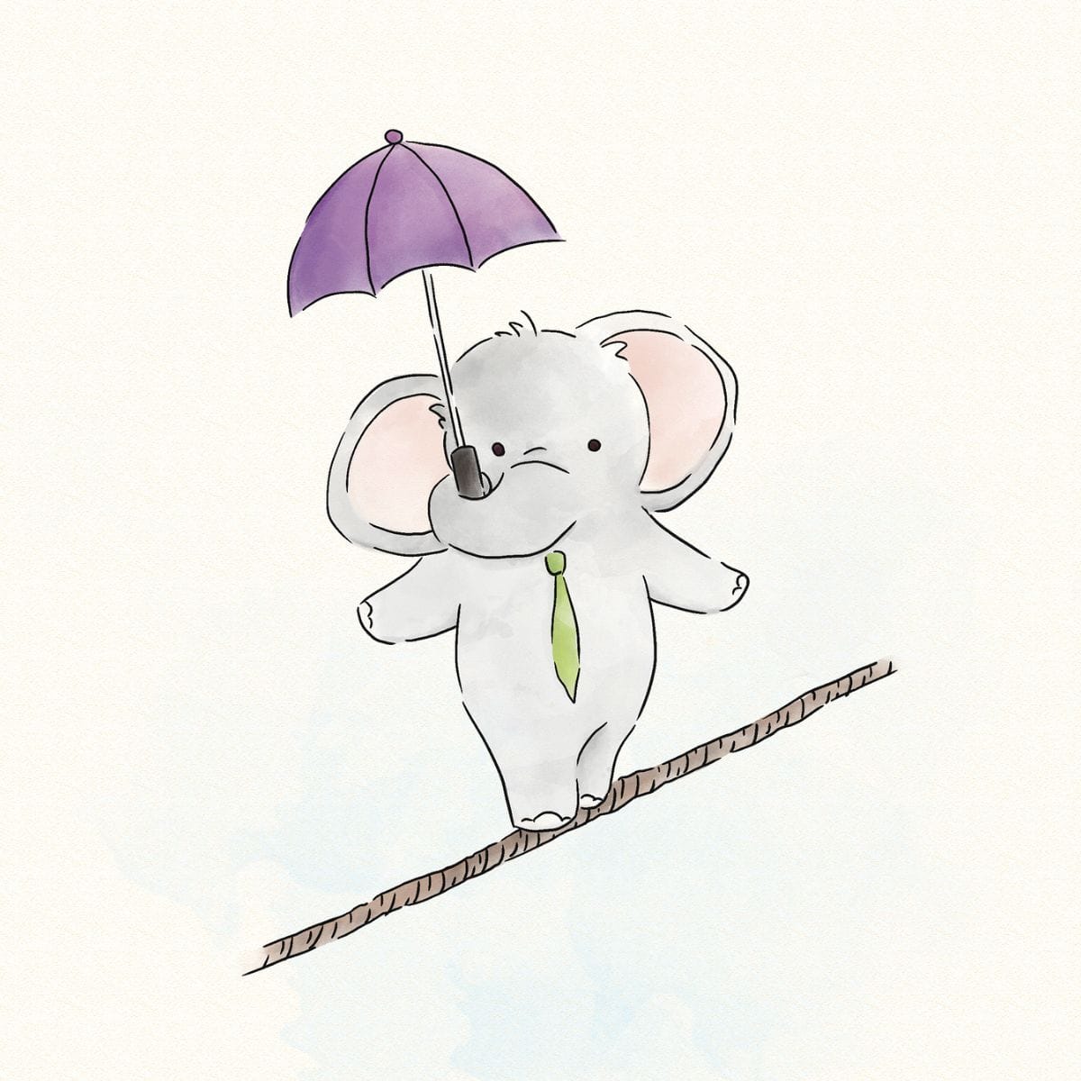 Drawing of elephant balancing on string