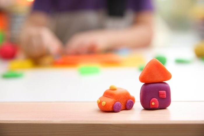 Miniature playdough car and house