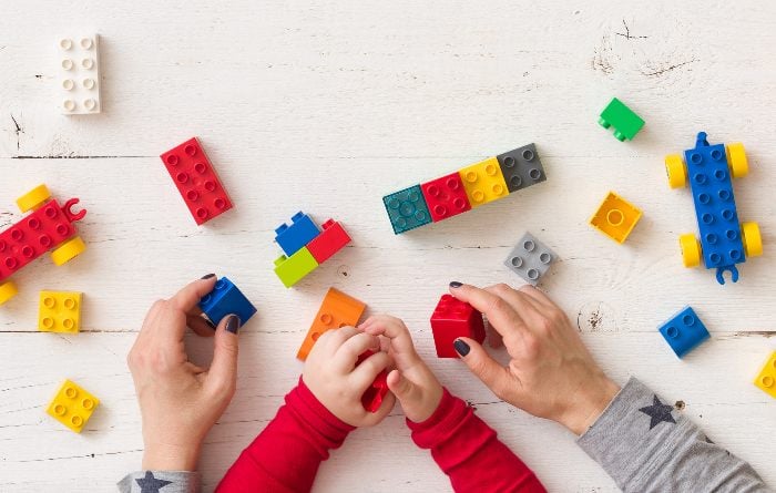 Lego scattered on table