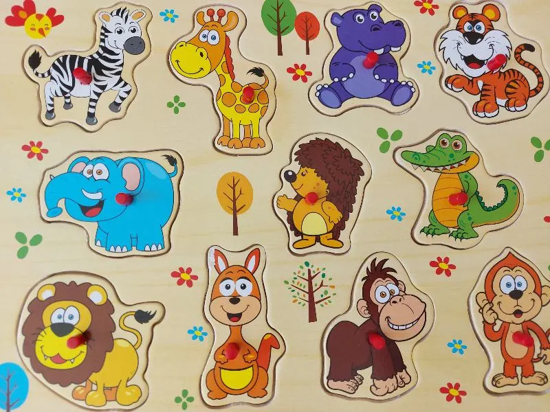 Wooden Jigsaw Puzzles Set for Kids Age 3-5 Year Old 20 Piece Animals  Colorful Wooden Puzzles for Toddler Children Learning 