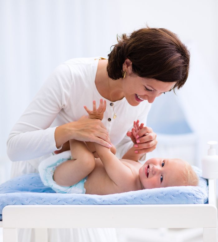 Mom talking to baby