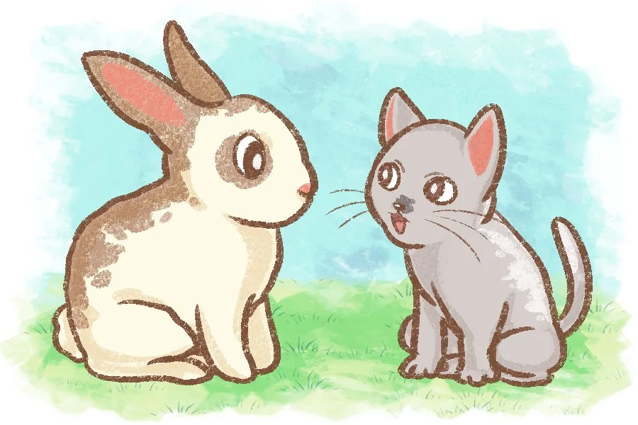 A kitten and a bunny