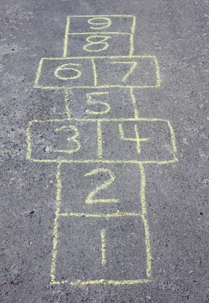 Hopscotch court drawn on paving