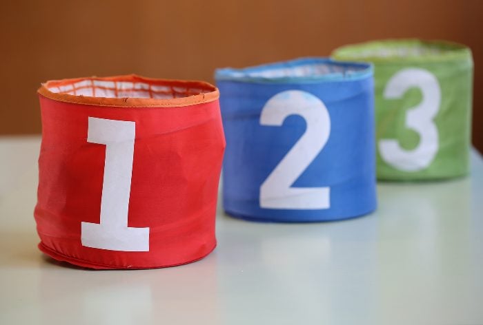 Large baskets with numbers 1 to 3 on them