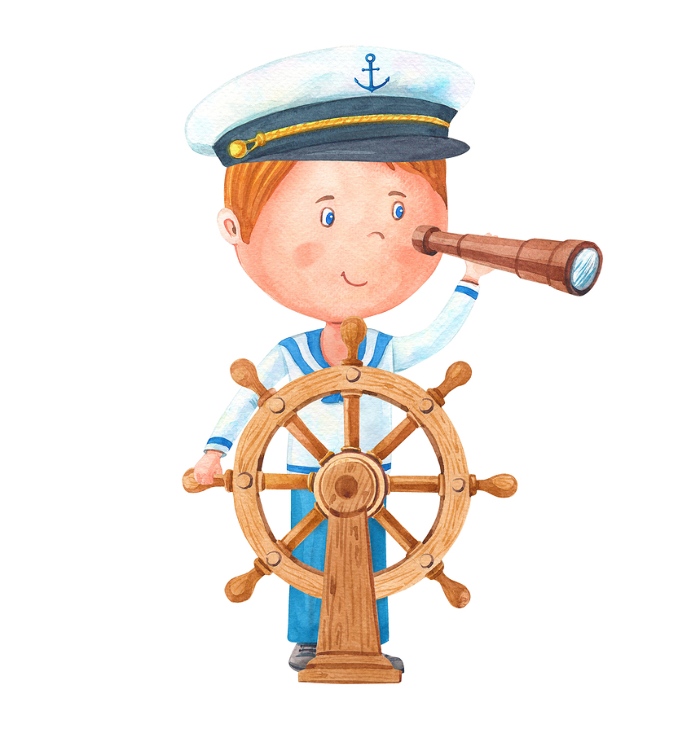 Young sailor with boat wheel