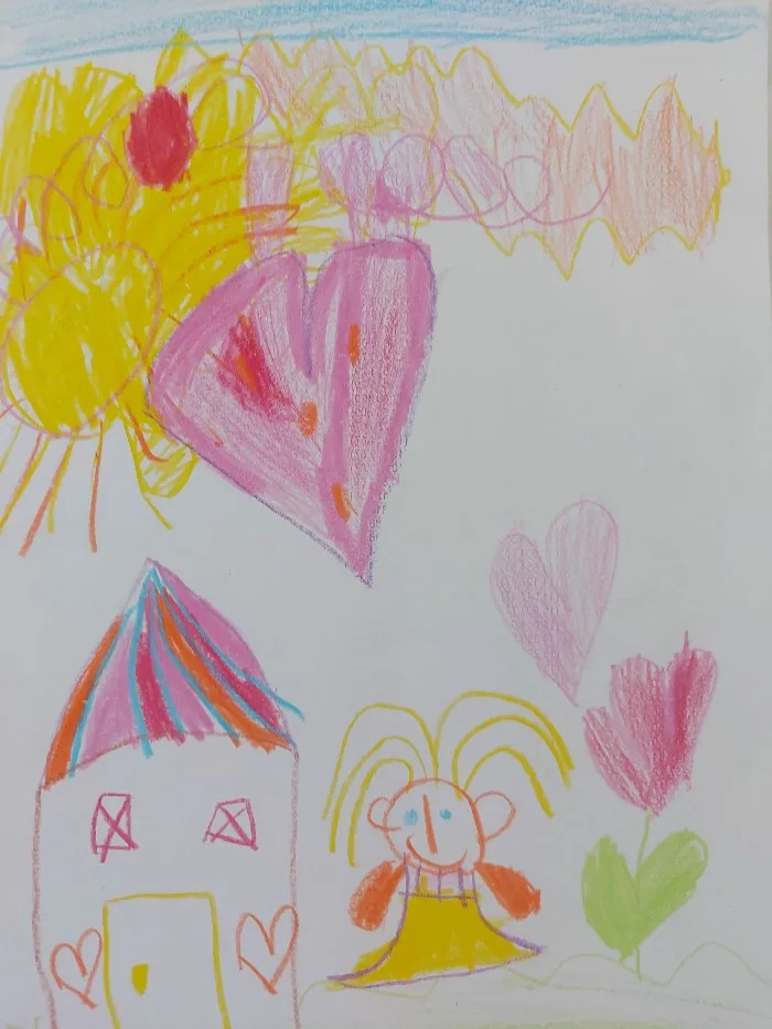 Preschooler's drawing of person and house