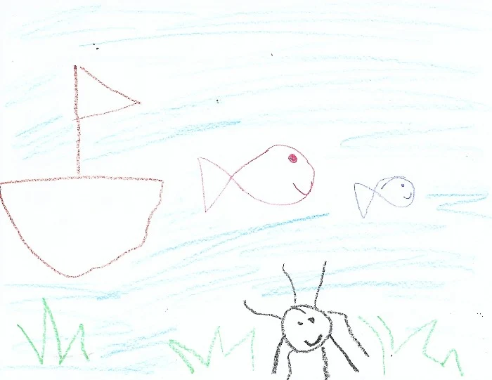 Child's drawing of the ocean.