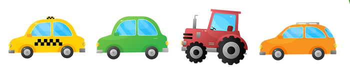 Three cars and a tractor - odd one out game example