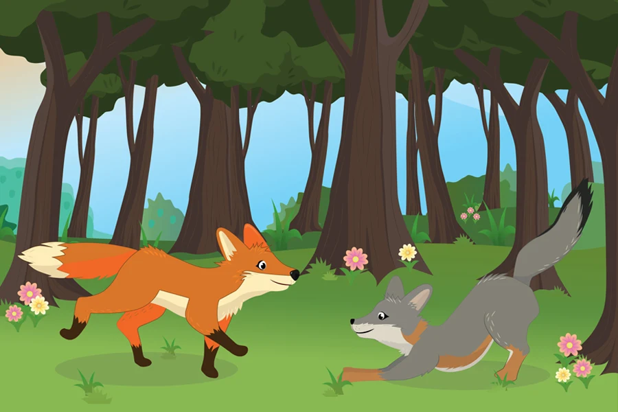 Two foxes in the forest 