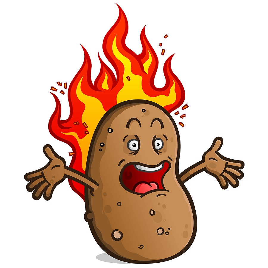 A  cartoon potato on fire 