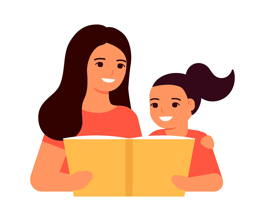 Mom and child reading a book together