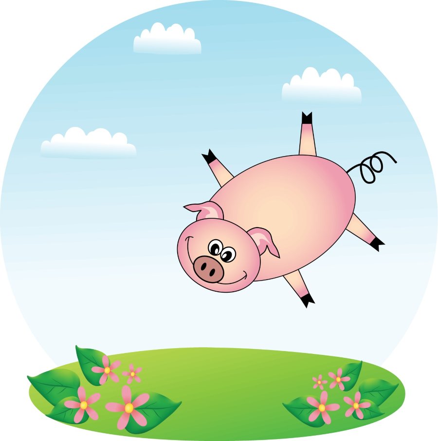 Cartoon pig jumping in the air 