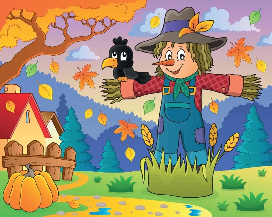 A happy scarecrow on a farm 
