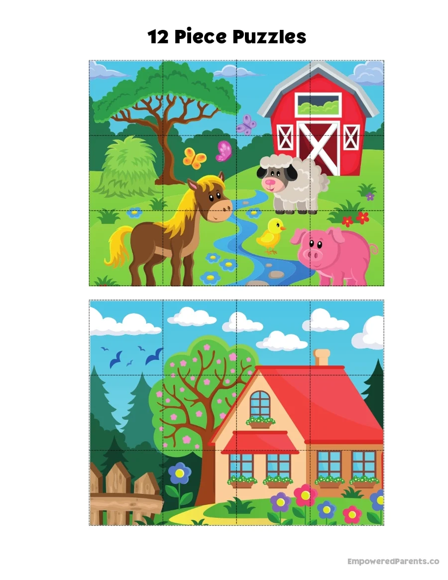 Two 12-piece farm puzzles