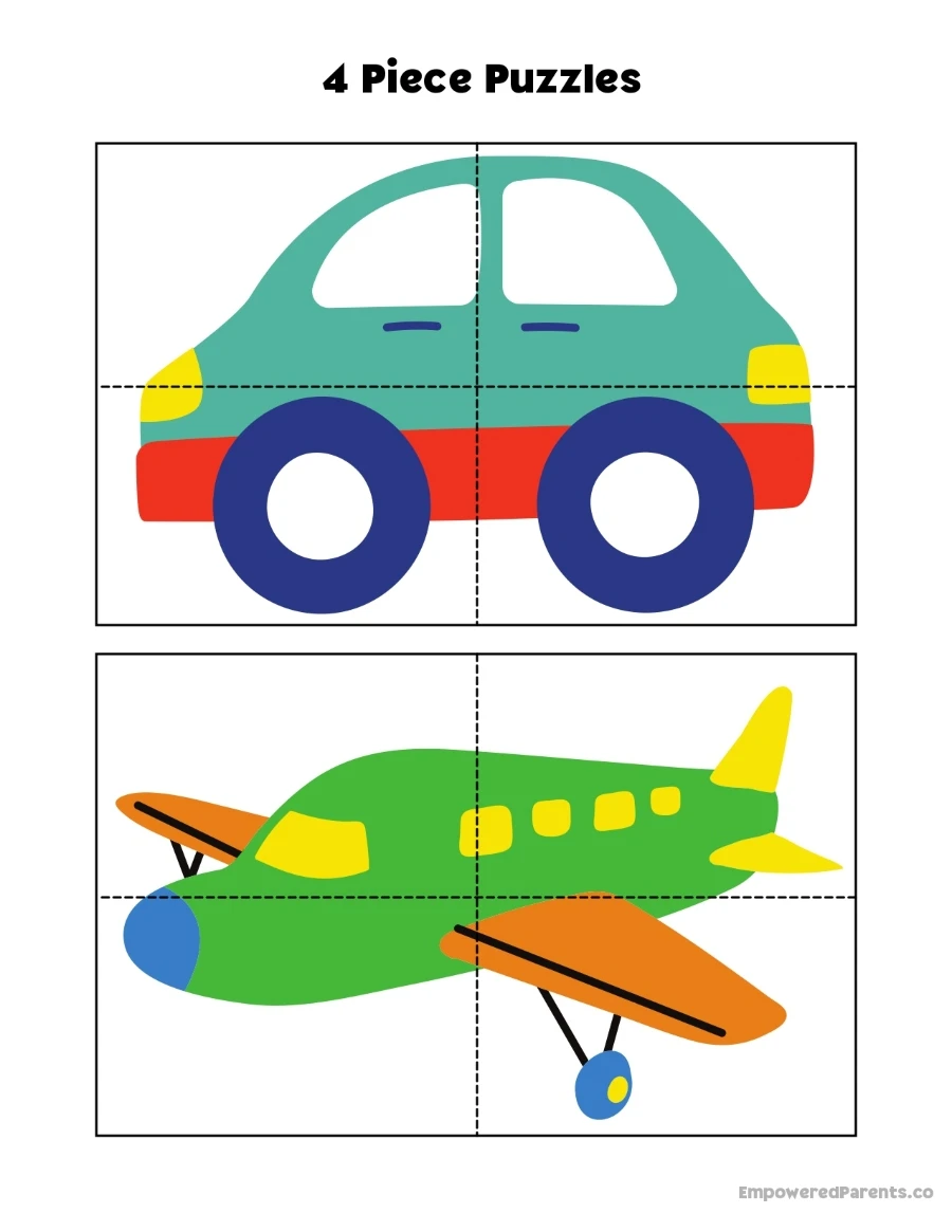 4-piece puzzles of car and airplane