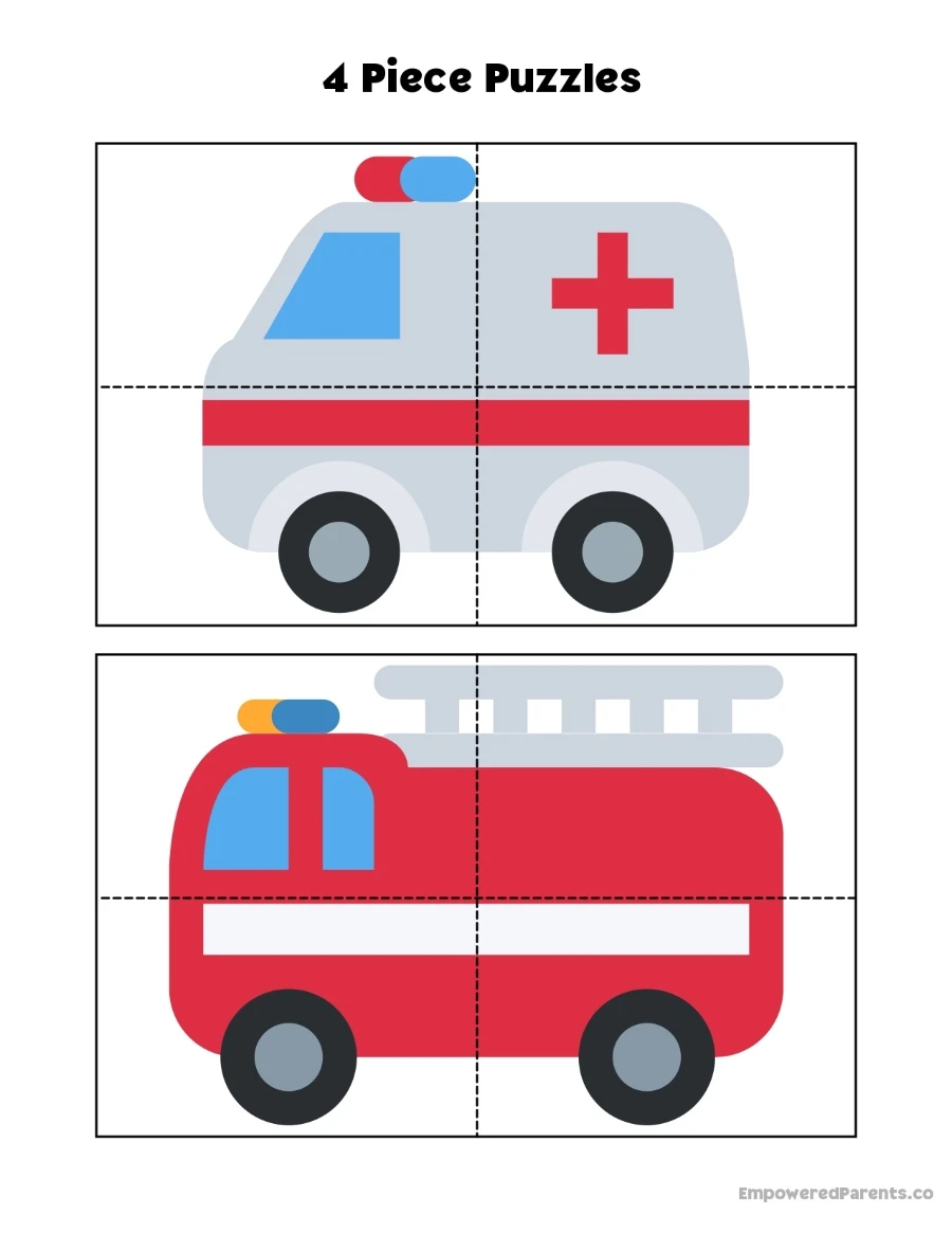 4-piece puzzles of ambulance and fire truck