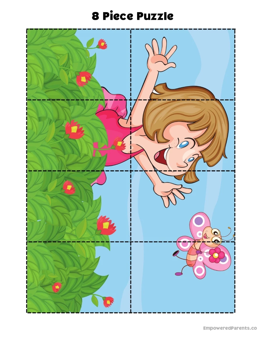 8-piece puzzle of a girl in a garden