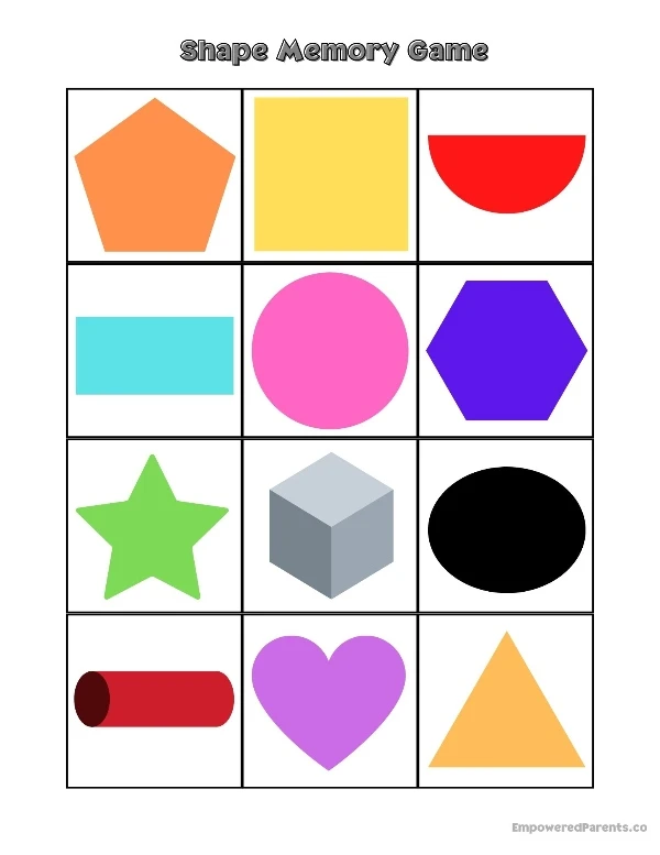 Printable preschool matching game - shapes