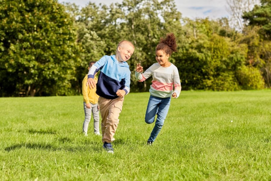 Kids playing stuck in the mud outside