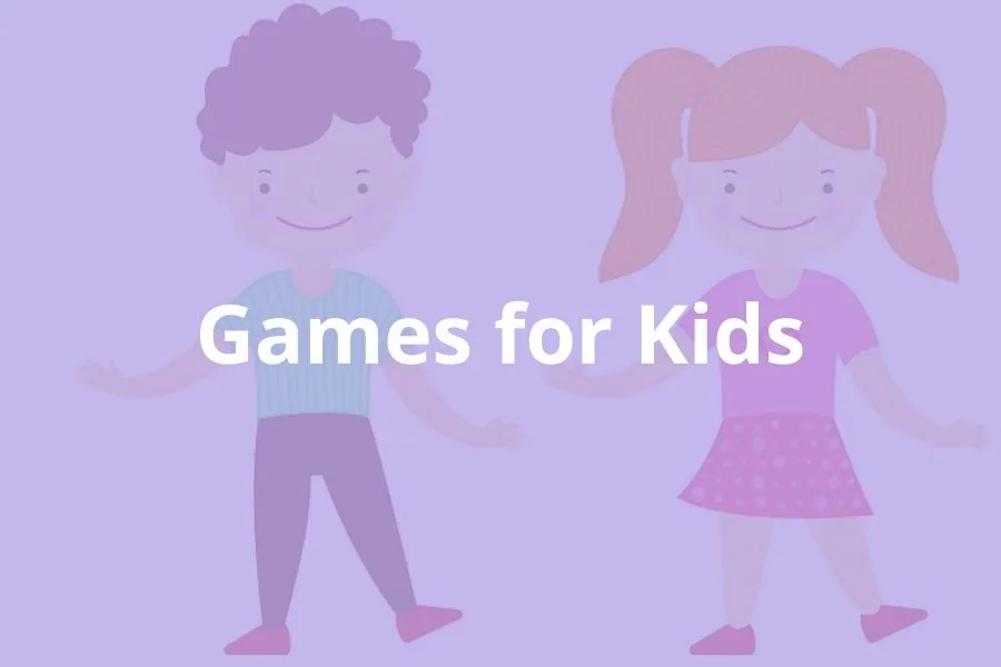 Vector of children playing. Text overlay - Games for kids