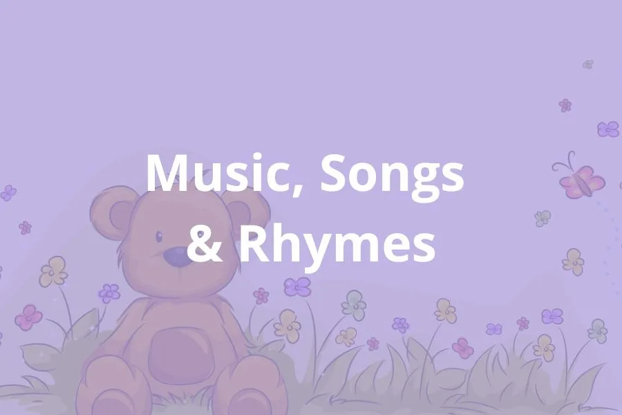 Cute bear vector with text overlay - music, songs and rhymes.