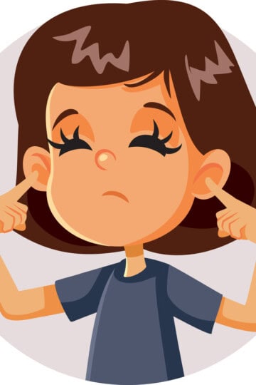 Drawing of a child blocking her eyes from noise