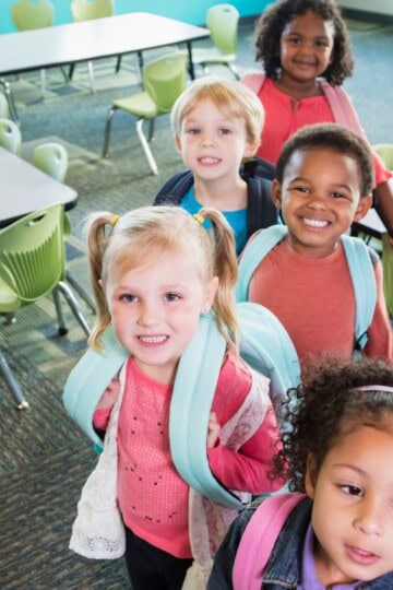 Preschool children lined up at the door