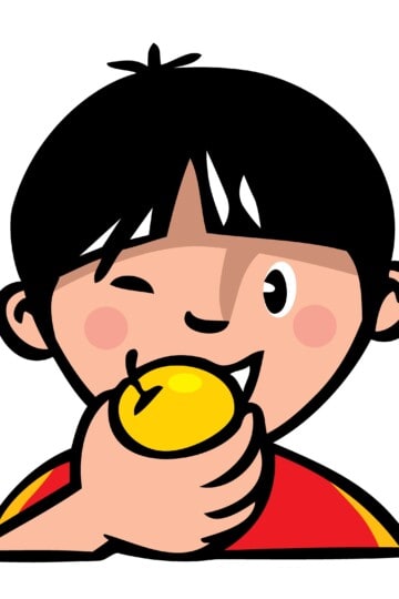 Illustration of boy eating an apple