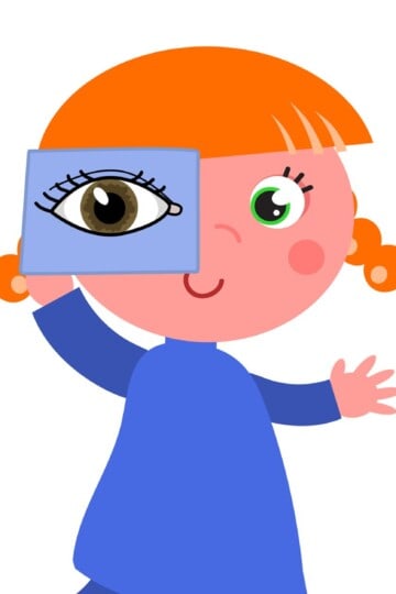 Cartoon child showing sense of sight