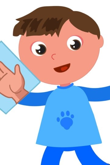 Illustration of child holding a picture of a hand to show sense of touch
